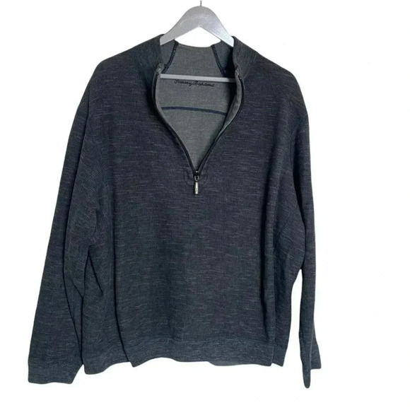 Tommy Bahama Flipshot XL/XXL gray/black reversible 1/4‎ zip mock neck sweatshirt - Picture 3 of 8
